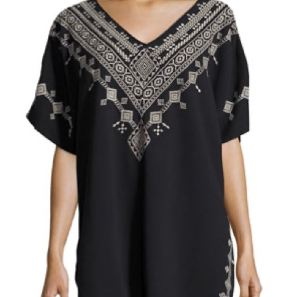 Johnny Was Shobah Long French Terry Poncho Embroidered Black Size Medium 3727JW - Picture 1 of 7